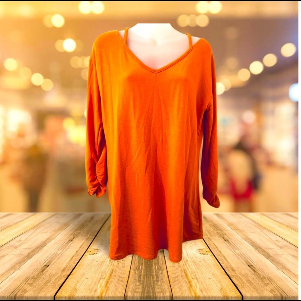 Zenergy by Chicoโs Orange Pull Over, Off the Shoulder Sweater | Sz (Chicos 1); 8